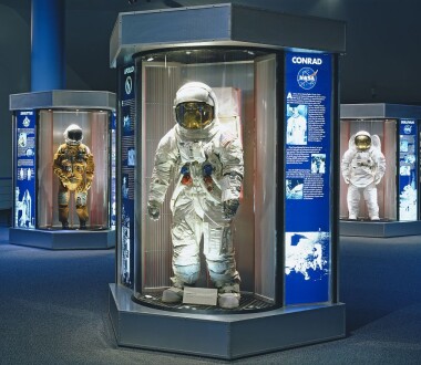 Astronauts outfits on display at the Space Center Houston, Texas
