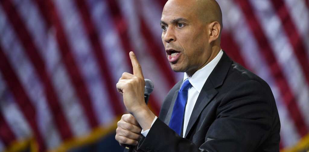 LAS VEGAS, NEVADA - OCTOBER 02: Democratic presidential candidate and U.S. Sen. Cory Booker (D-NJ) speaks during the 2020 Gun Safety Forum hosted by gun control activist groups Giffords and March for Our Lives at Enclave on October 2, 2019 in Las Vegas, Nevada. Nine Democratic candidates are taking part in the forum to address gun violence one day after the second anniversary of the massacre at the Route 91 Harvest country music festival in Las Vegas when a gunman killed 58 people in the deadliest mass shooting in recent U.S. history. (Photo by Ethan Miller/Getty Images)